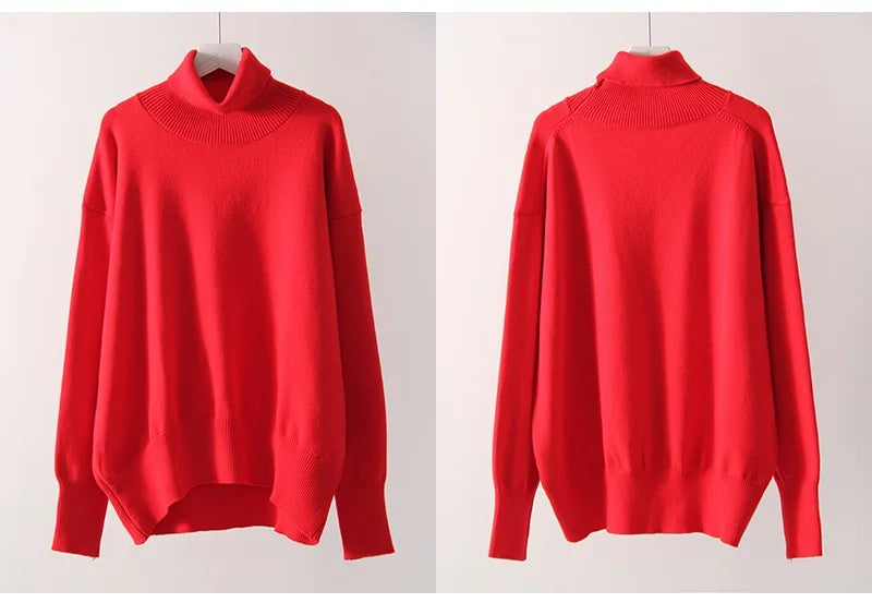 Basic Red Turtleneck Sweater Women Trends 2025 Winter Pullovers Oversize Sweater Woman Jumper Women's Turtleenck Sweaters Coffee