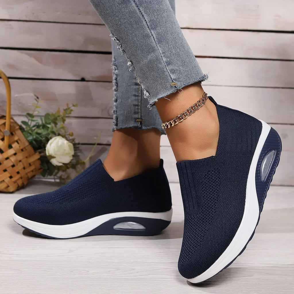 Summer Women's Shoes Fashion Breathable Air Cushion Sneakers Slip on Casual Comfortable Platform Wedge Vulcanized Shoes
