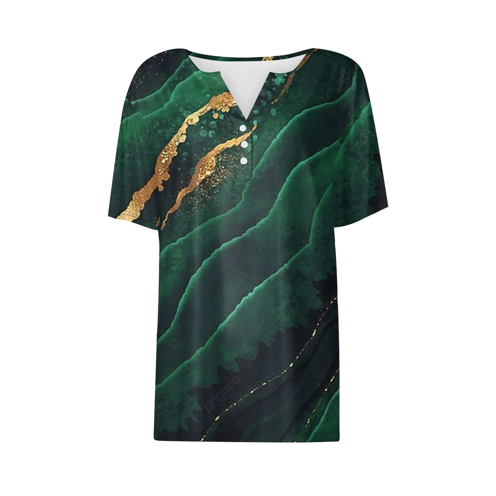 Summer Women T-Shirts 3D Fashion Print Gradient Harajuku T Shirt Oversized Tees for Ladies Clothing New Short Sleeve V-Neck Tops