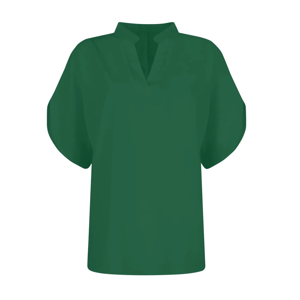 Summer Tops For Women Blouse 2024 Fashion Short Sleeve Solid V Neck Loose Shirts And Blouses Elegant Laies White Tops