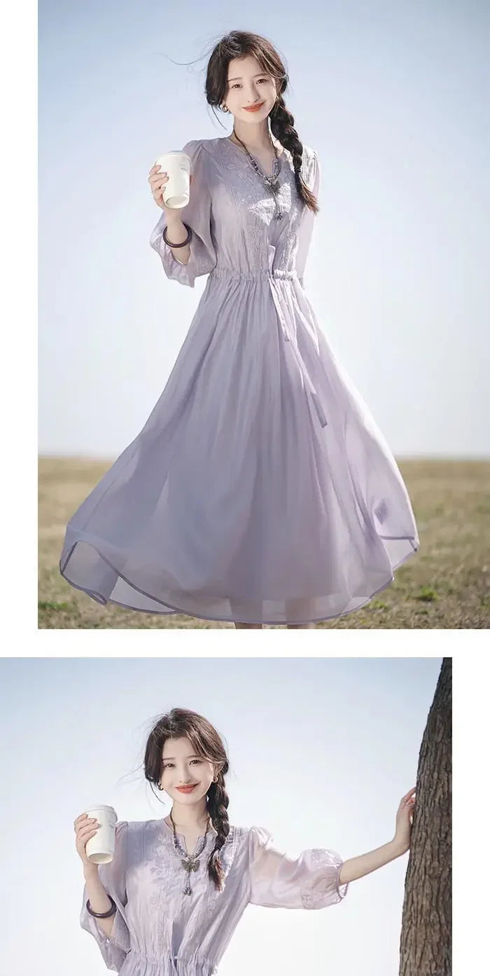 Embroidered Dress for Women in Summer 2025 New Style Loose Mid-length Skirt