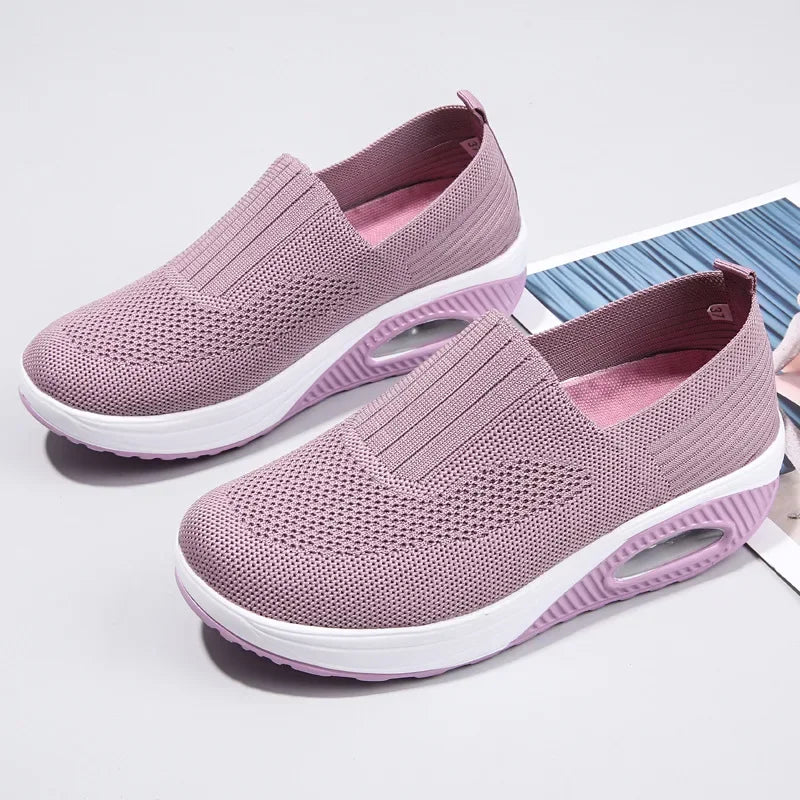 Summer Women's Shoes Fashion Breathable Air Cushion Sneakers Slip on Casual Comfortable Platform Wedge Vulcanized Shoes