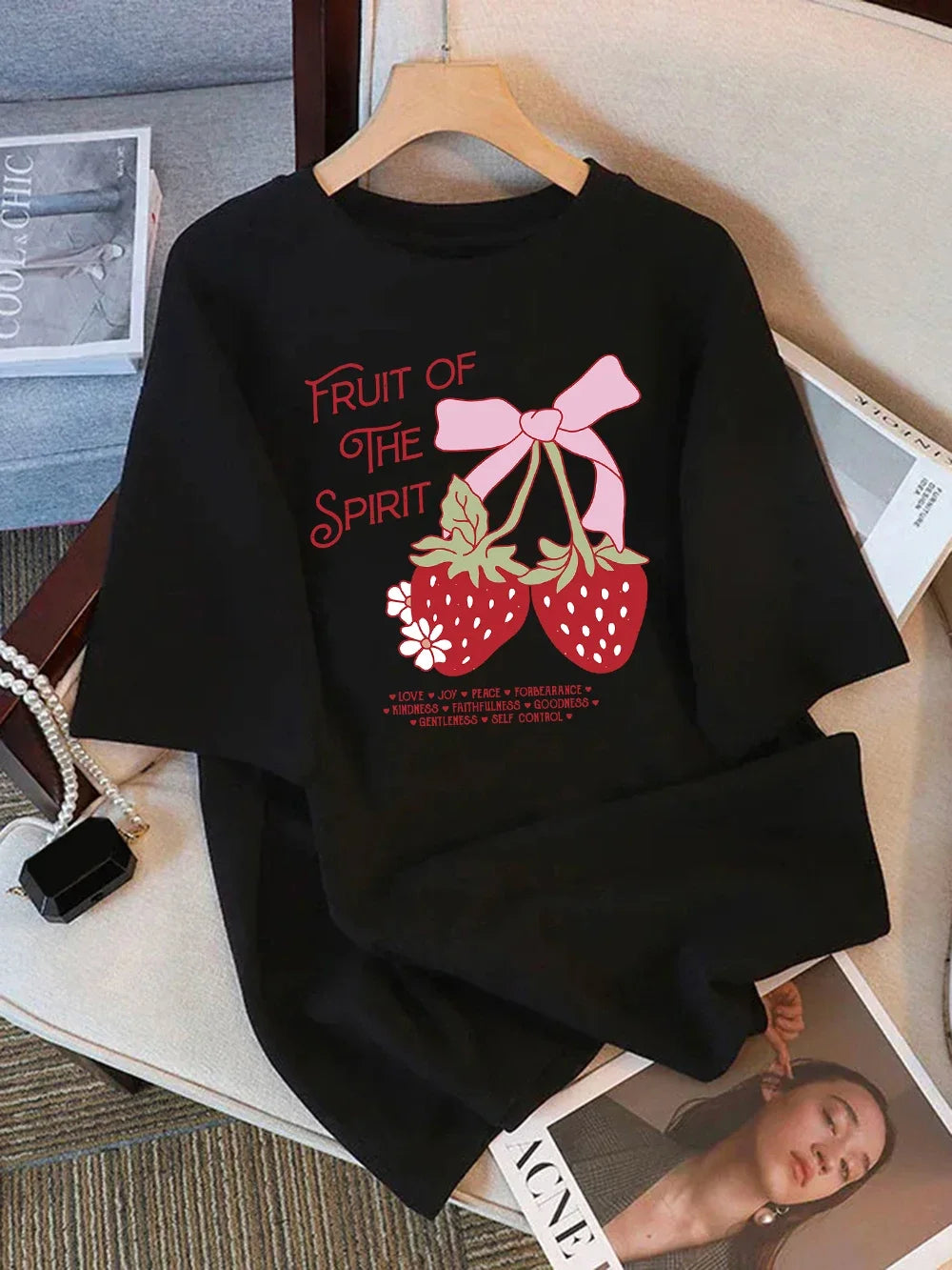 Summer T-Shirts Women Fruit of The Spirit Strawberry Print Tops O-Neck Soft Comfortable T Shirt Basic Woman Clothes Graphic Y2K