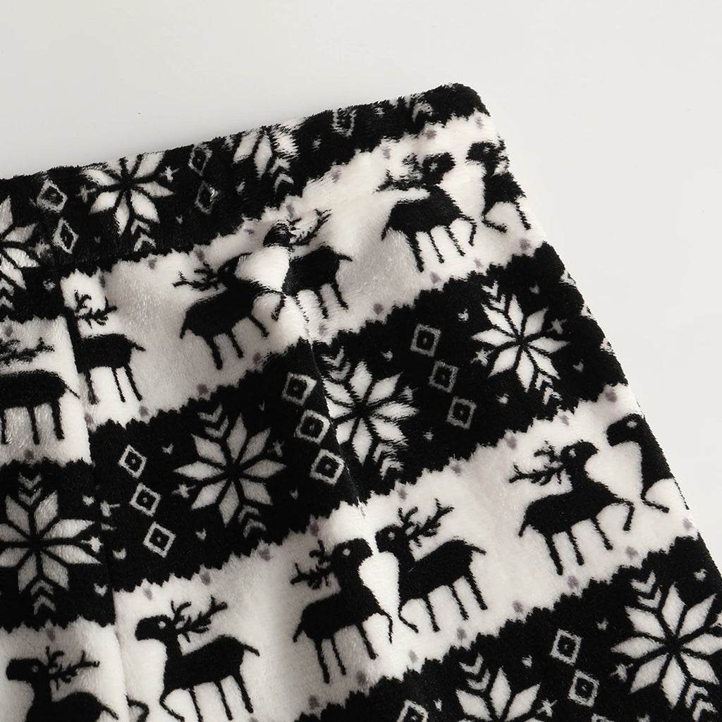 Women Christmas Printed Pajama Pants Winter Warm Soft Plush Sleep Pants Comfy Elastic Waist Home Clothes Bottoms with 2 Pockets