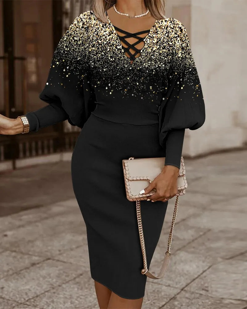 Dresses for Women 2022 Summer Autumn Fashion Casual V Neck Long Sleeve Hollow Out Waist Pack Hip Dress