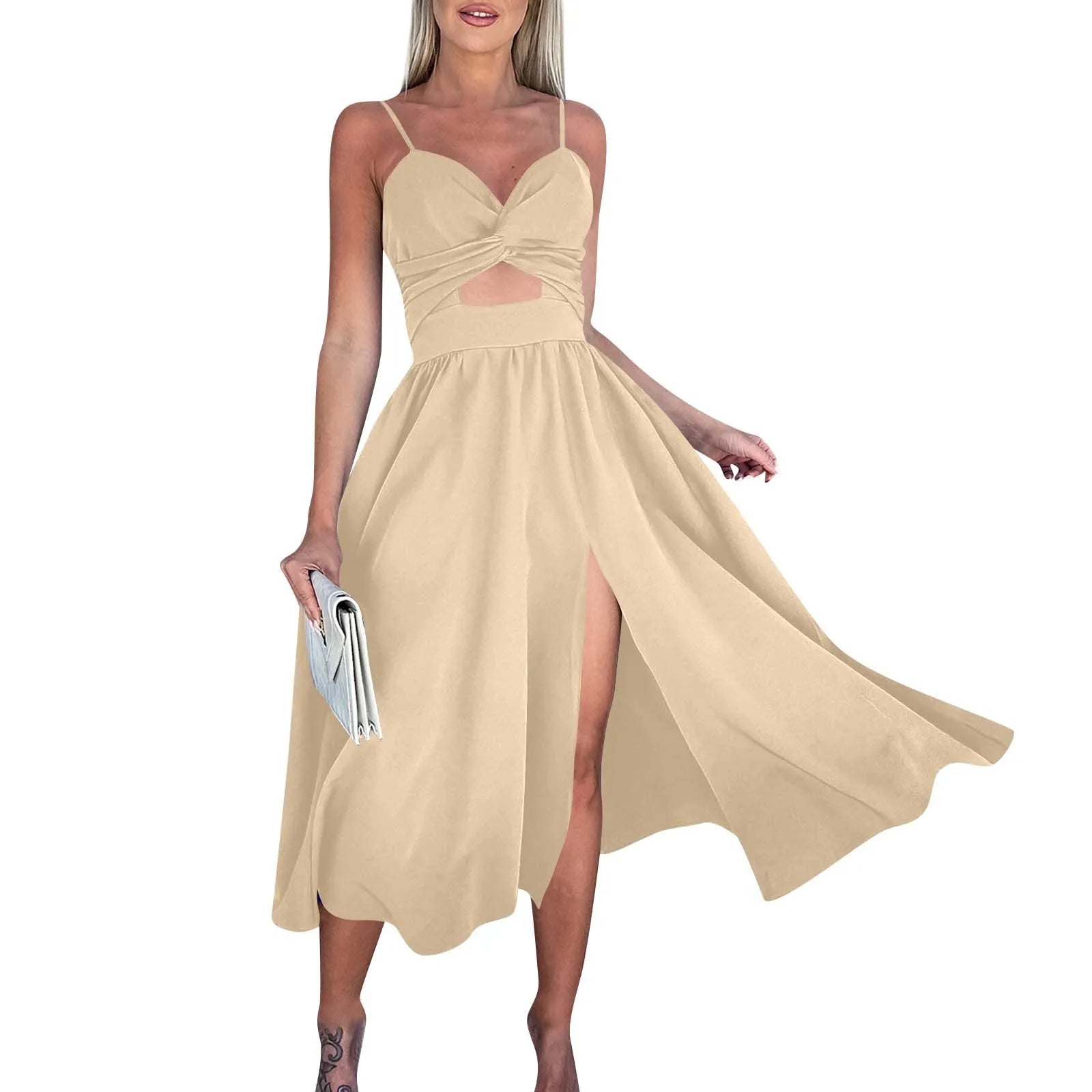 dresses for women trend sexy party dresses V-Neck Big Swing Slimming Backless Sleeveless long Dress Suspenders Hollow vestidos