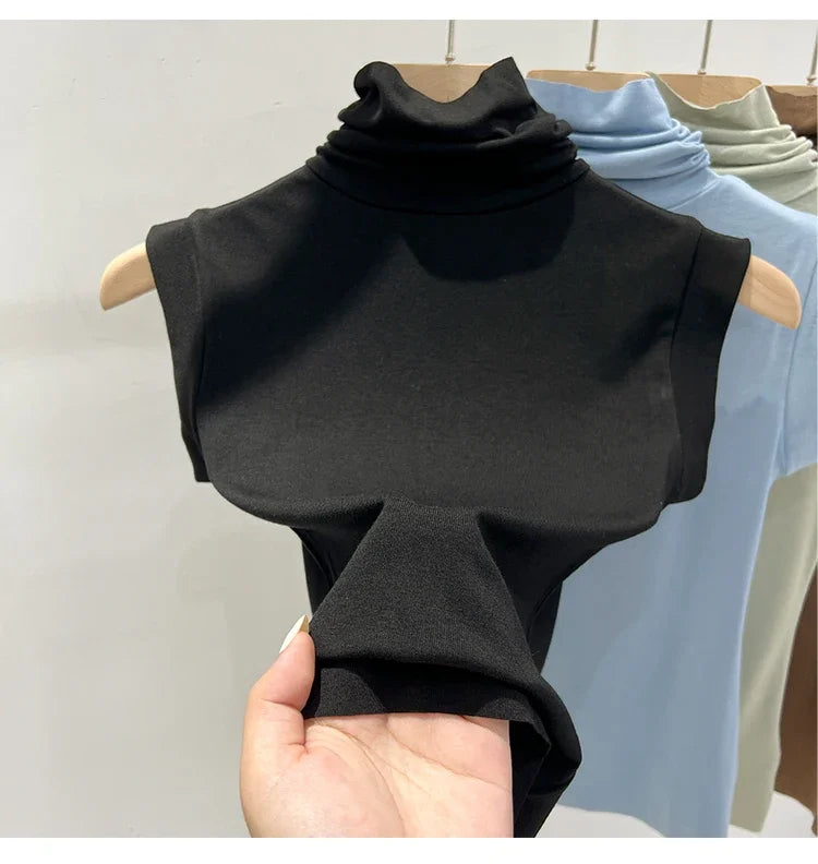 Women Summer Sexy Turtleneck Sleeveless T-Shirts Tops Solid Slim Fit Pullovers Causal Tees Shirts Female Streetwear Basics Tees