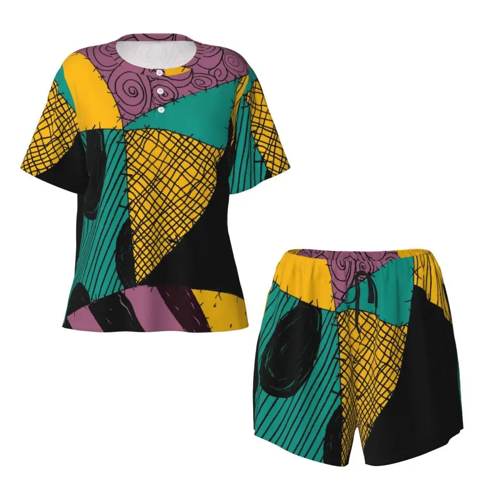 Women's Nightmare Before Christmas Jack Skellington Pajamas Set Printed 2 Piece Pjs Sets Short Sleeve Sleepwear Loungewear