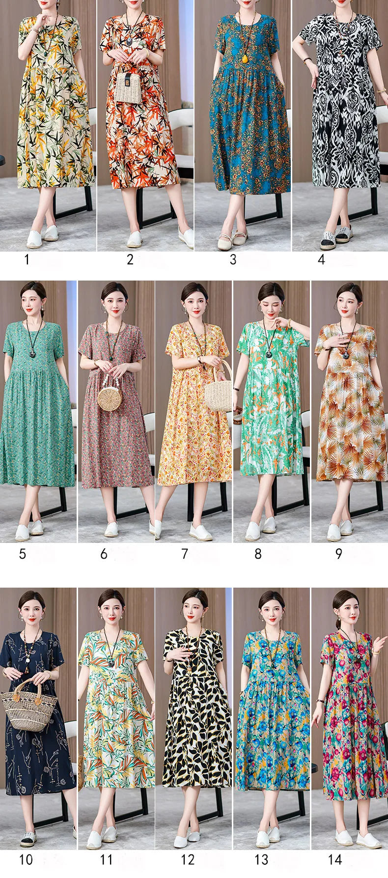 summer dress elegant clothing 2025 short sleeve  vintage floral new  dresses for women casual loose long