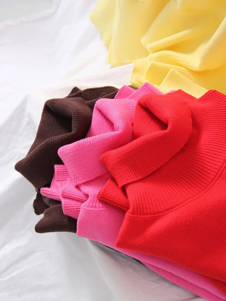 Basic Red Turtleneck Sweater Women Trends 2025 Winter Pullovers Oversize Sweater Woman Jumper Women's Turtleenck Sweaters Coffee