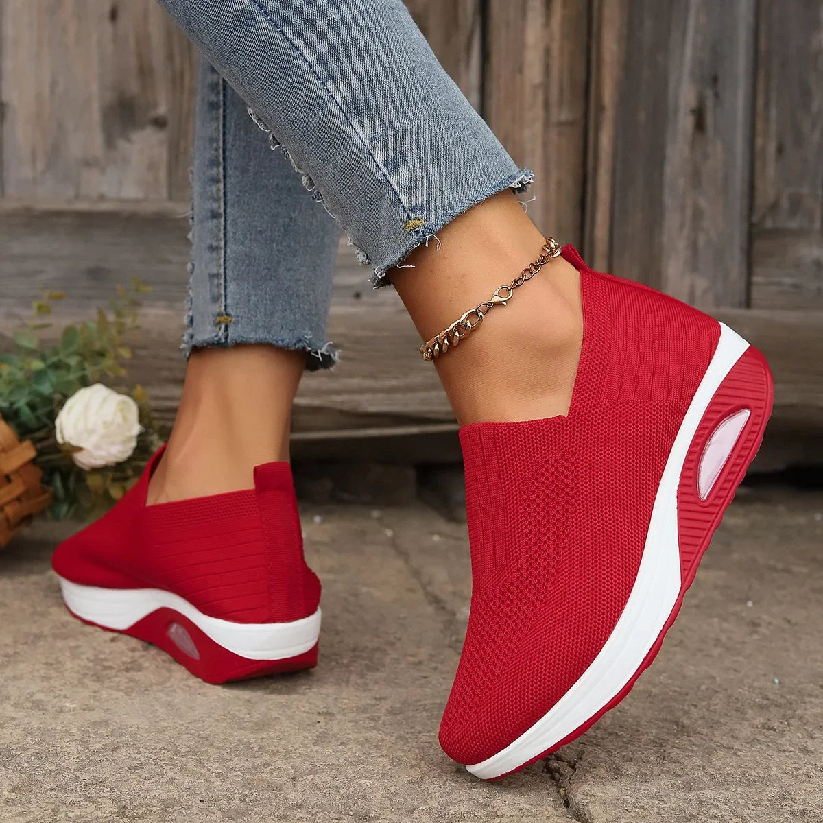 Summer Women's Shoes Fashion Breathable Air Cushion Sneakers Slip on Casual Comfortable Platform Wedge Vulcanized Shoes
