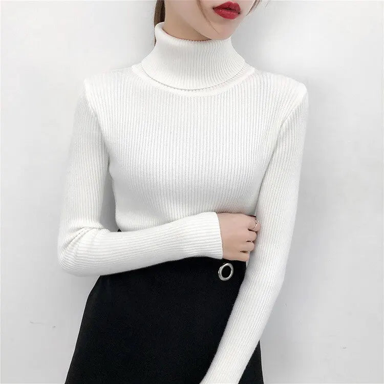 Women Sweater Pullover Winter Knitted Turtleneck Long Sleeve Slim Jumper Tops 2025 Ladies Casual Shirts Soft Warm Y2K Clothing