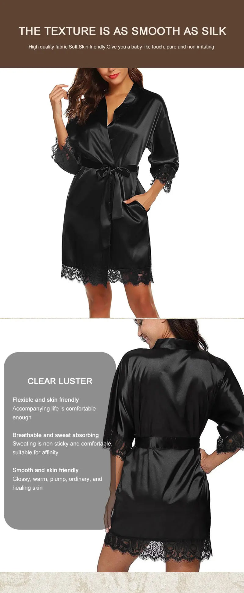 Women's Summer Pajamas Simple Sexy Nightgown Lingerie Transparent Lace Soft Silk Bathrobe Comfortable Fashion Leisure Home Wear