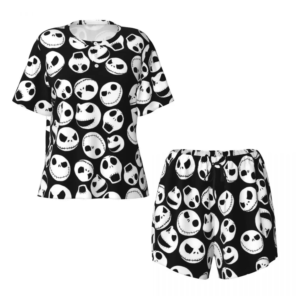 Women's Nightmare Before Christmas Jack Skellington Pajamas Set Printed 2 Piece Pjs Sets Short Sleeve Sleepwear Loungewear