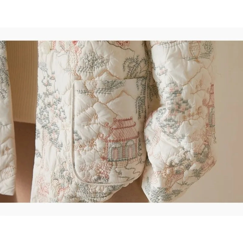 Women's Autumn Winter Tops Coat Cotton Clothes Embroidery Retro Slim Loose Design Soft Comfortable Trend New Versatile Niche