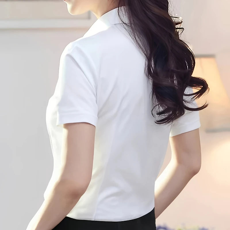 Short-Sleeve Shirts for Women 2025 Summer New Elegant Female Clothing Basic Formal Dress Shirt Blouse Women OL Solid Ladies Tops