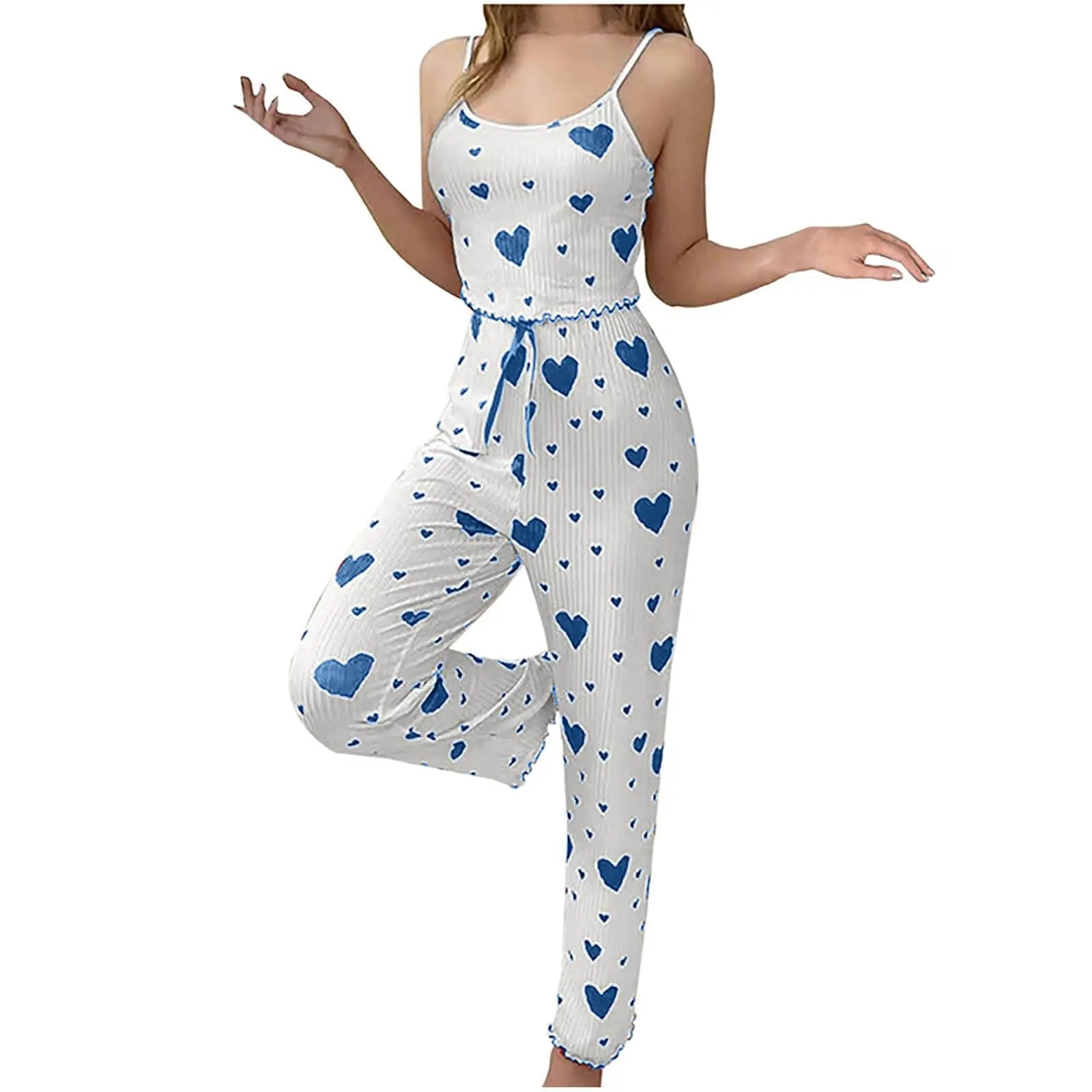 2025New Women pajamas plus size pajamas set 2 piece short vest + trouser white breathable soft casual love print