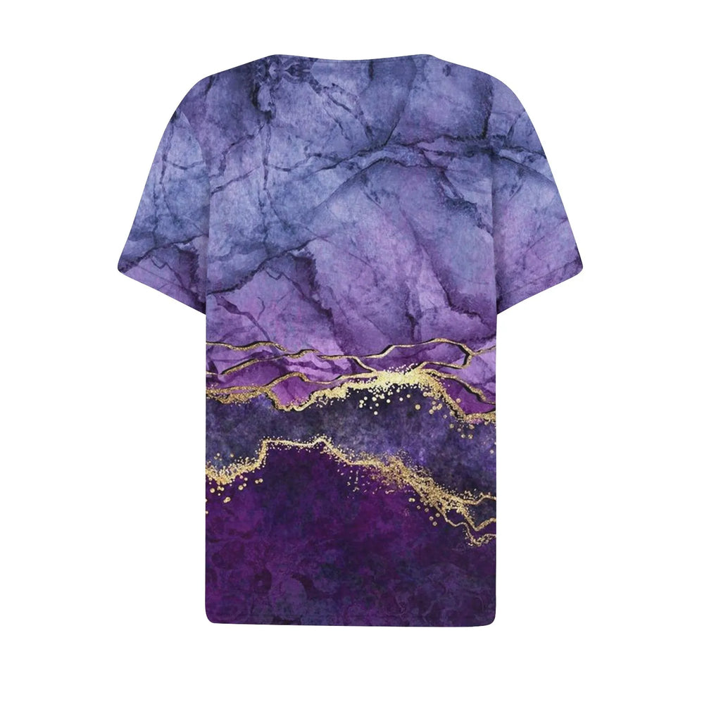 Summer Women T-Shirts 3D Fashion Print Gradient Harajuku T Shirt Oversized Tees for Ladies Clothing New Short Sleeve V-Neck Tops