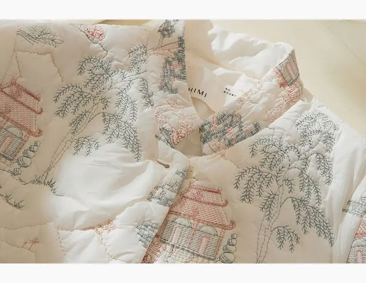 Women's Autumn Winter Tops Coat Cotton Clothes Embroidery Retro Slim Loose Design Soft Comfortable Trend New Versatile Niche