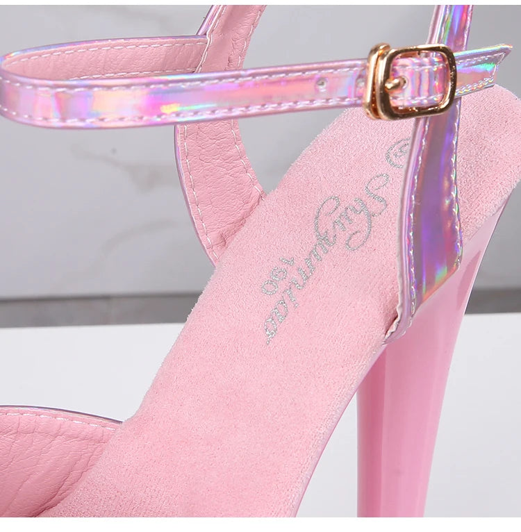 Women's Summer Shoes with Heels Sexy 17CM/7Inchs Platform Sandals Pole Dancing Fetish Erotic Stripper Shoes Luxury Laser Color