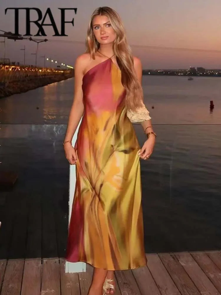 Women's Summer Dress Beach Long Dresses for Women 2024 New Fashion Print Backless Sexy Midi Dress Elegant Party Dresses