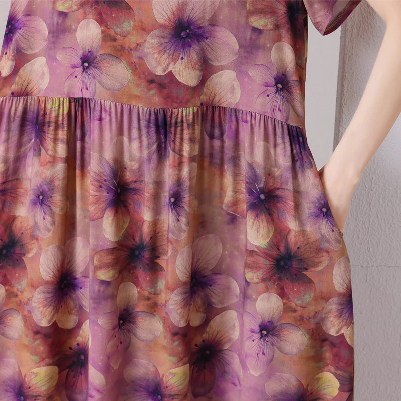 summer dress elegant clothing 2025 short sleeve  vintage floral new  dresses for women casual loose long