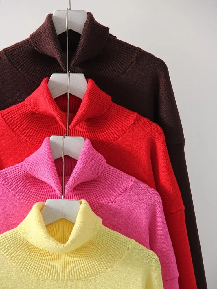 Basic Red Turtleneck Sweater Women Trends 2025 Winter Pullovers Oversize Sweater Woman Jumper Women's Turtleenck Sweaters Coffee