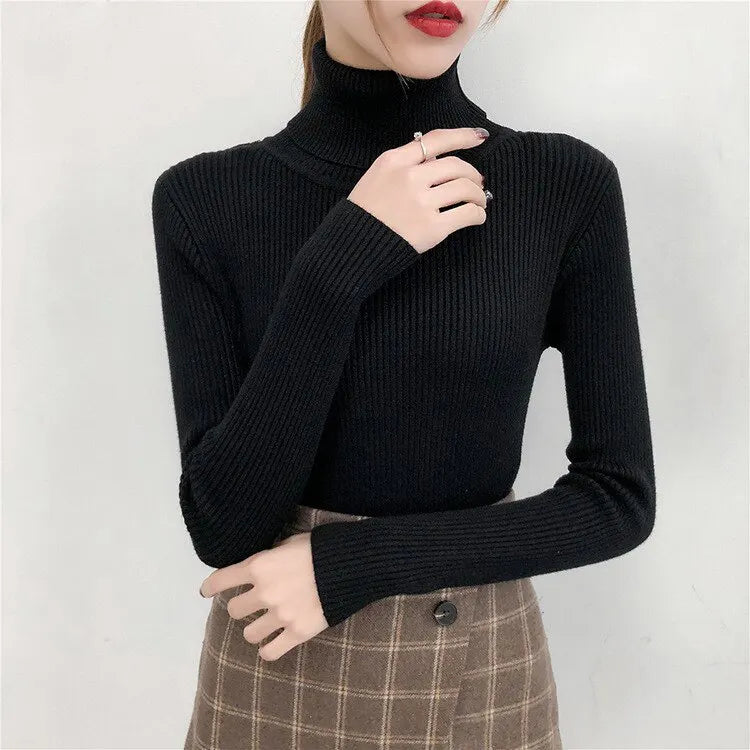 Women Sweater Pullover Winter Knitted Turtleneck Long Sleeve Slim Jumper Tops 2025 Ladies Casual Shirts Soft Warm Y2K Clothing