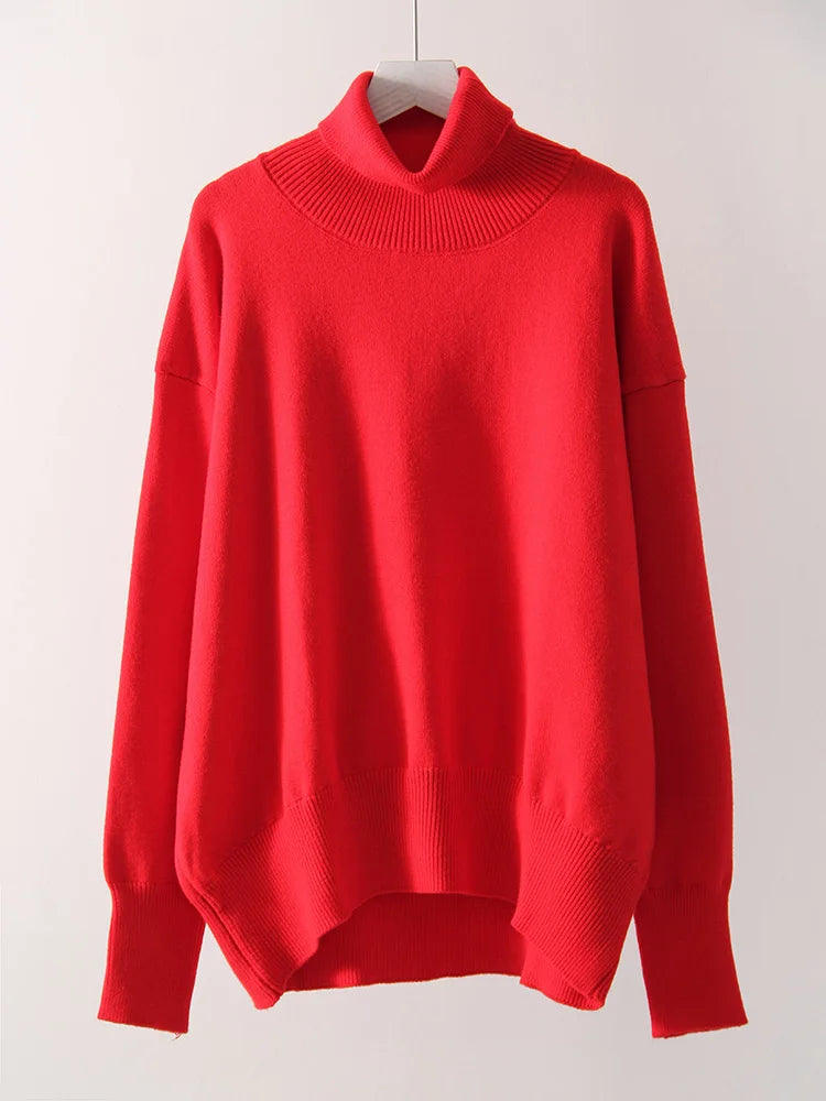 Basic Red Turtleneck Sweater Women Trends 2025 Winter Pullovers Oversize Sweater Woman Jumper Women's Turtleenck Sweaters Coffee