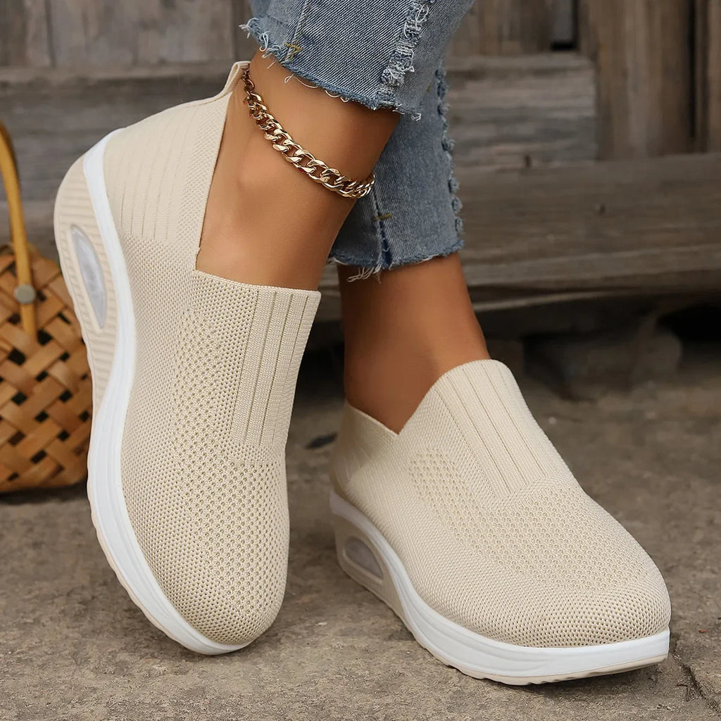 Summer Women's Shoes Fashion Breathable Air Cushion Sneakers Slip on Casual Comfortable Platform Wedge Vulcanized Shoes
