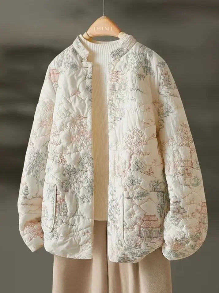 Women's Autumn Winter Tops Coat Cotton Clothes Embroidery Retro Slim Loose Design Soft Comfortable Trend New Versatile Niche