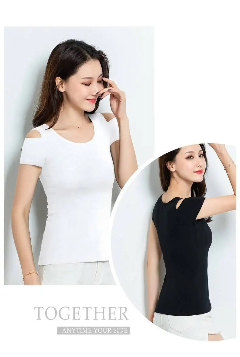 Women Clothes Summer Trend Simplicity Solid Color O-neck Off Shoulder Short Sleeve T-Shirt Women's Fashion Casual All-match Tops
