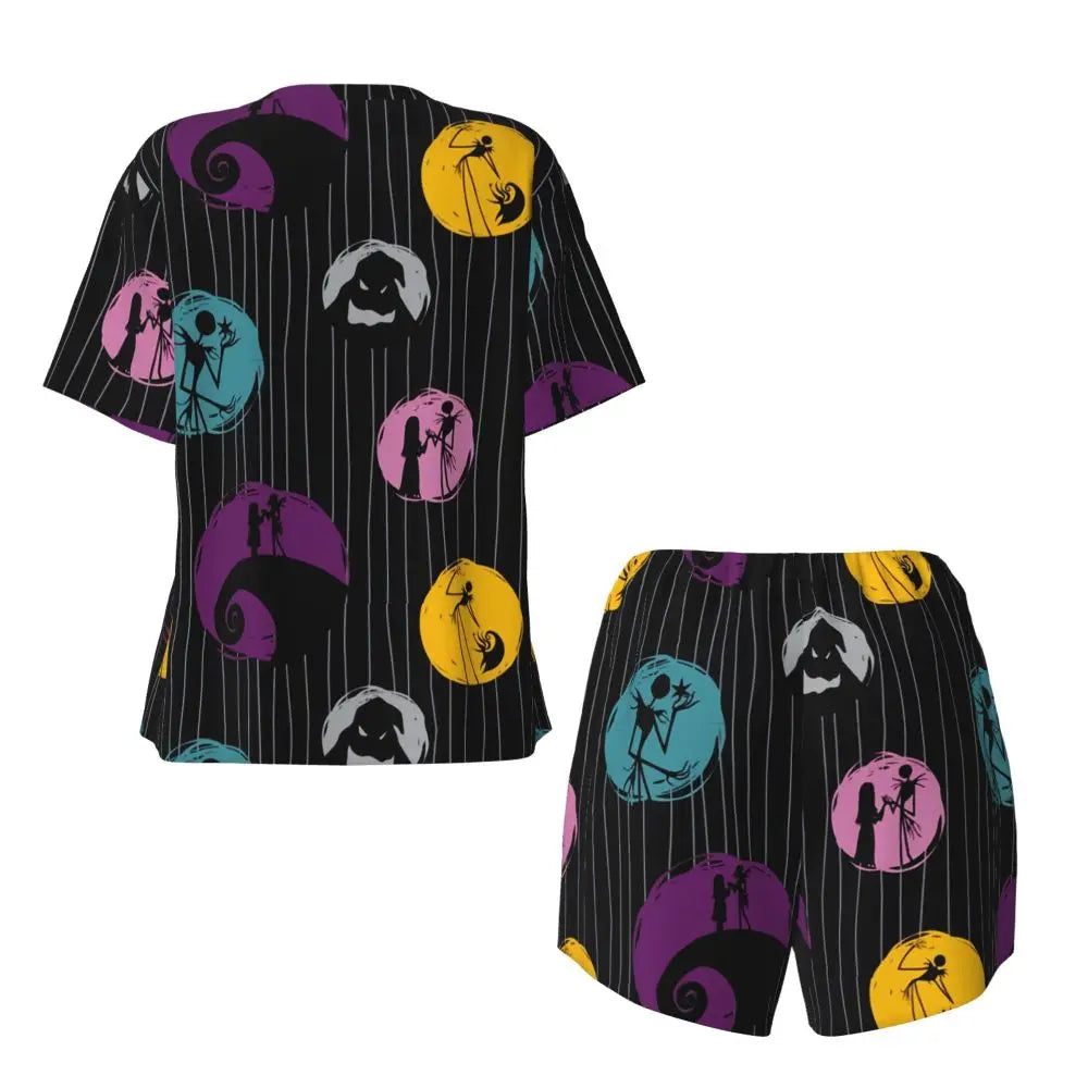 Women's Nightmare Before Christmas Jack Skellington Pajamas Set Printed 2 Piece Pjs Sets Short Sleeve Sleepwear Loungewear