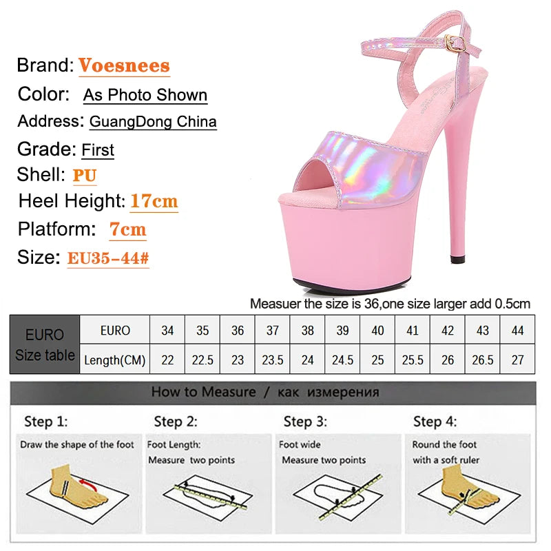 Women's Summer Shoes with Heels Sexy 17CM/7Inchs Platform Sandals Pole Dancing Fetish Erotic Stripper Shoes Luxury Laser Color