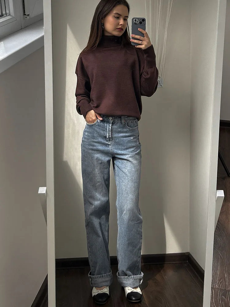 Basic Red Turtleneck Sweater Women Trends 2025 Winter Pullovers Oversize Sweater Woman Jumper Women's Turtleenck Sweaters Coffee