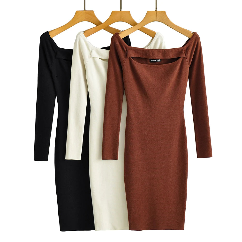 Long sleeve dresses for women 2023 Fall fashion dress short evening party dresses bodycon hollow out knitted dresses off shouler