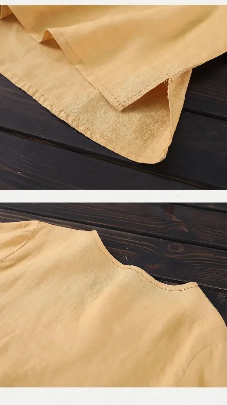 T-shirt Top for Women in Summer 2025 New Loose Slim Round Neck Retro Style Embroidered Quarter Sleeve Shirt