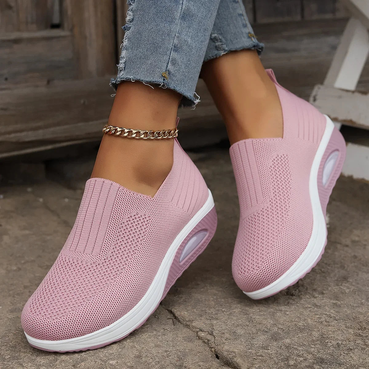 Summer Women's Shoes Fashion Breathable Air Cushion Sneakers Slip on Casual Comfortable Platform Wedge Vulcanized Shoes