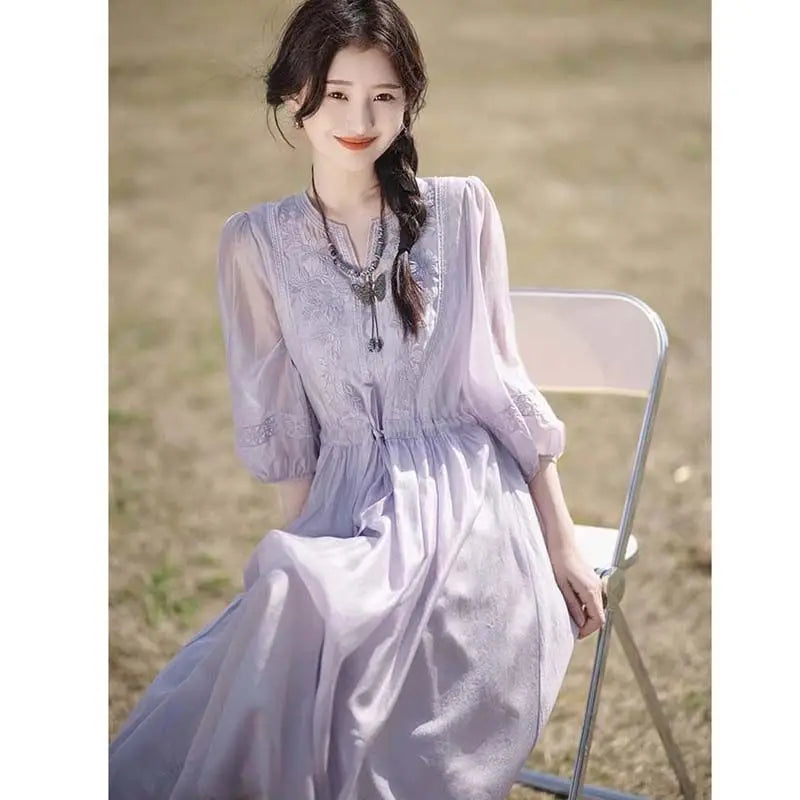 Embroidered Dress for Women in Summer 2025 New Style Loose Mid-length Skirt