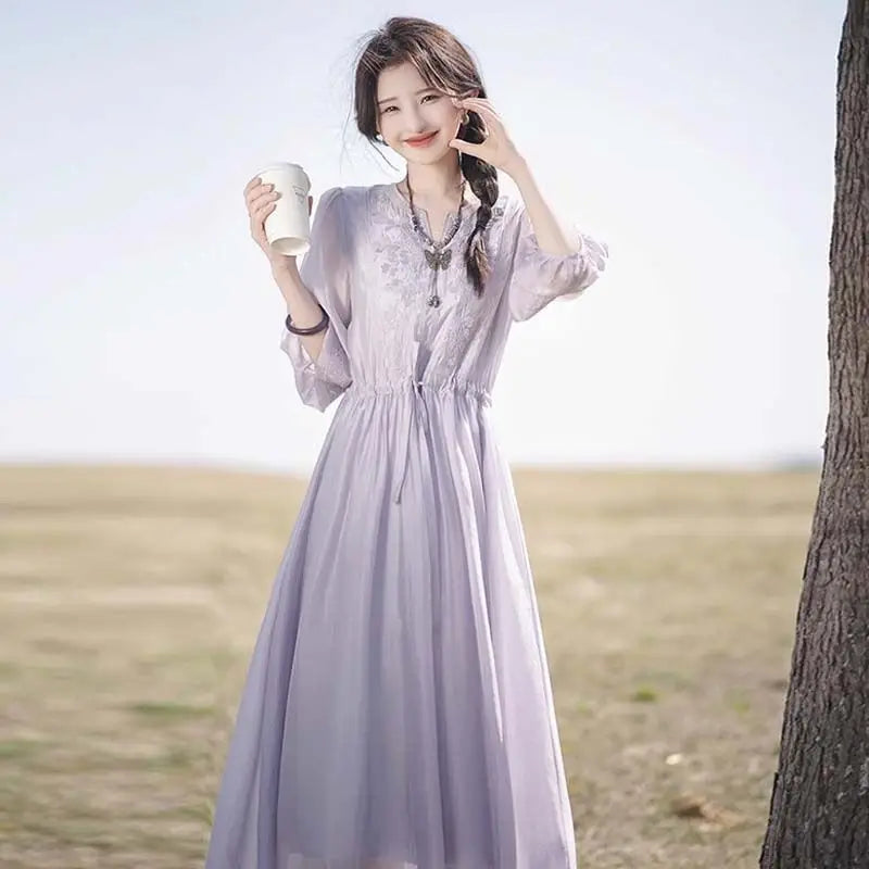 Embroidered Dress for Women in Summer 2025 New Style Loose Mid-length Skirt