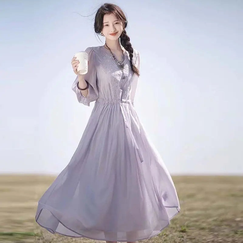 Embroidered Dress for Women in Summer 2025 New Style Loose Mid-length Skirt