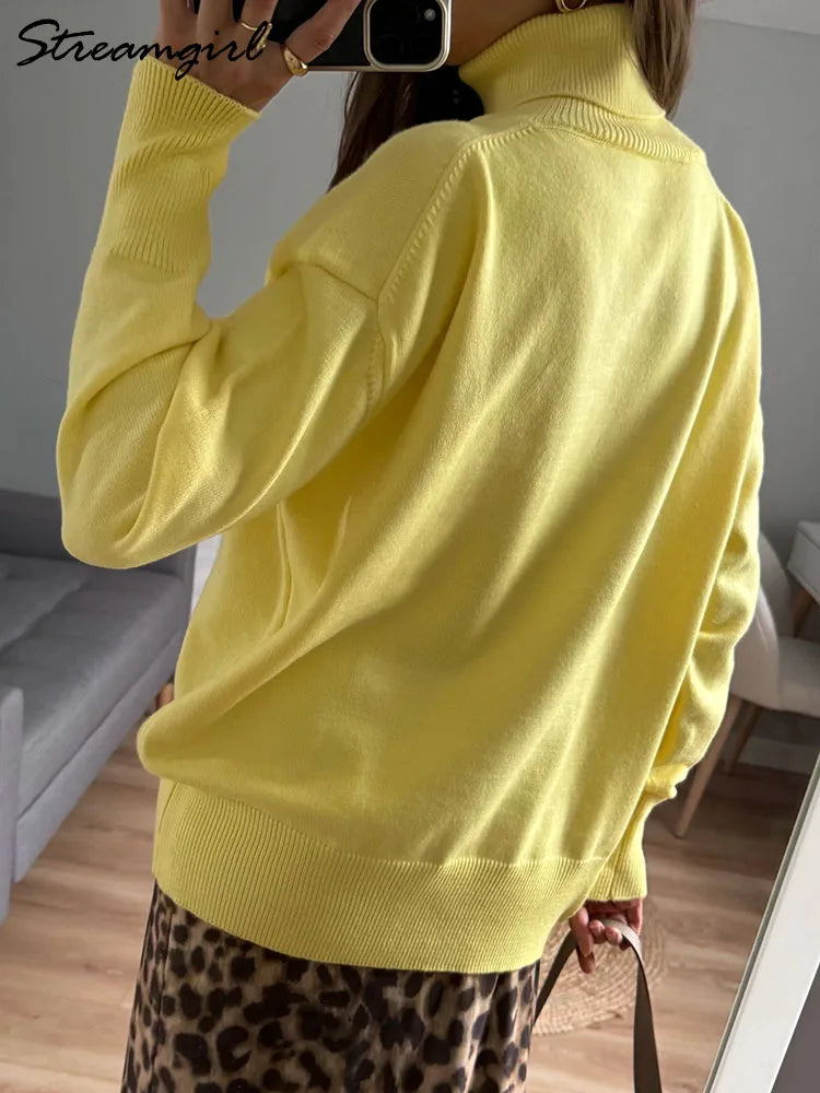 Basic Red Turtleneck Sweater Women Trends 2025 Winter Pullovers Oversize Sweater Woman Jumper Women's Turtleenck Sweaters Coffee