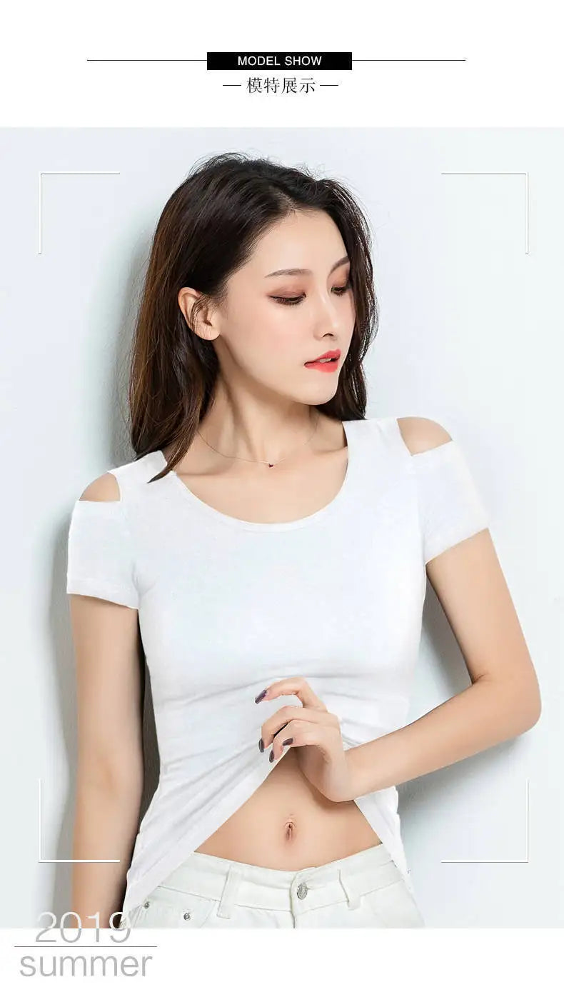 Women Clothes Summer Trend Simplicity Solid Color O-neck Off Shoulder Short Sleeve T-Shirt Women's Fashion Casual All-match Tops
