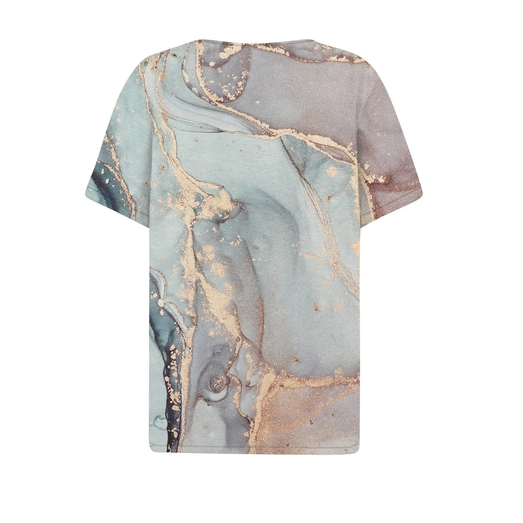 Summer Women T-Shirts 3D Fashion Print Gradient Harajuku T Shirt Oversized Tees for Ladies Clothing New Short Sleeve V-Neck Tops