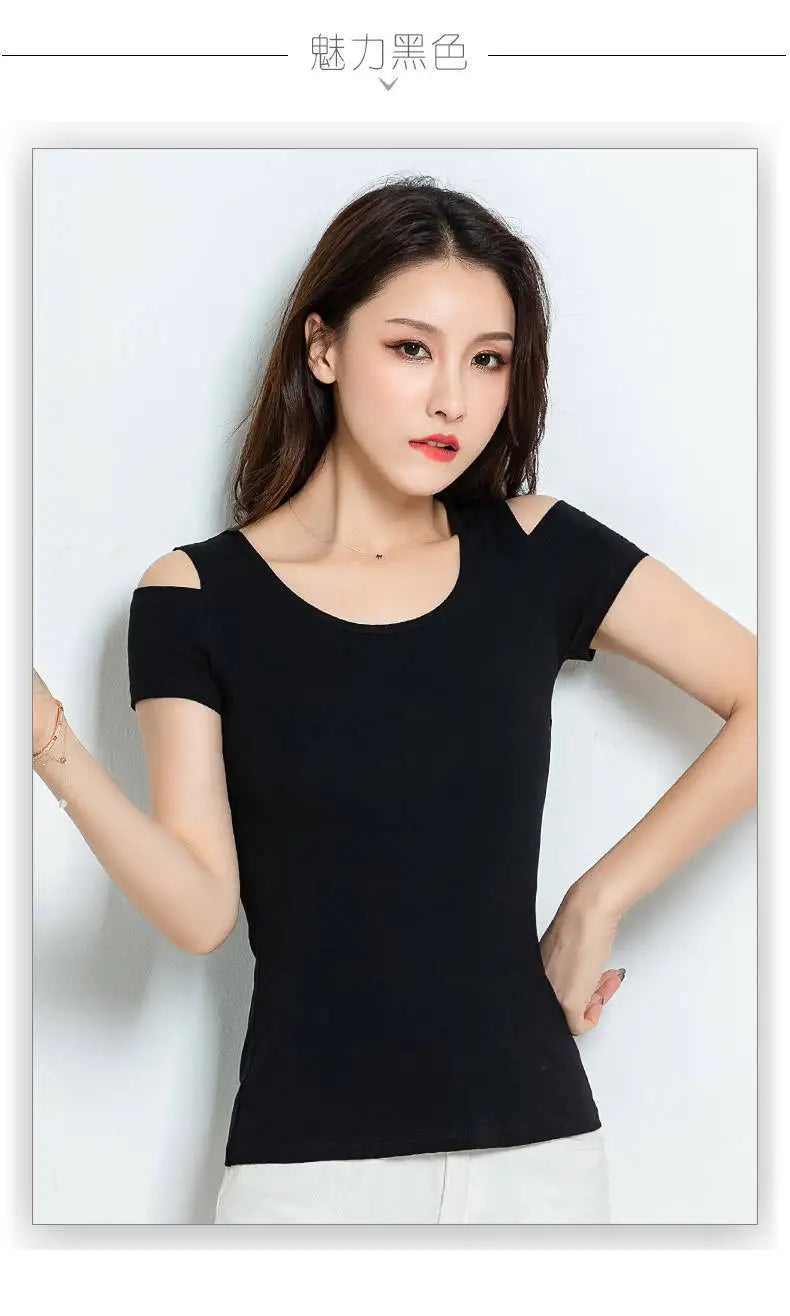 Women Clothes Summer Trend Simplicity Solid Color O-neck Off Shoulder Short Sleeve T-Shirt Women's Fashion Casual All-match Tops