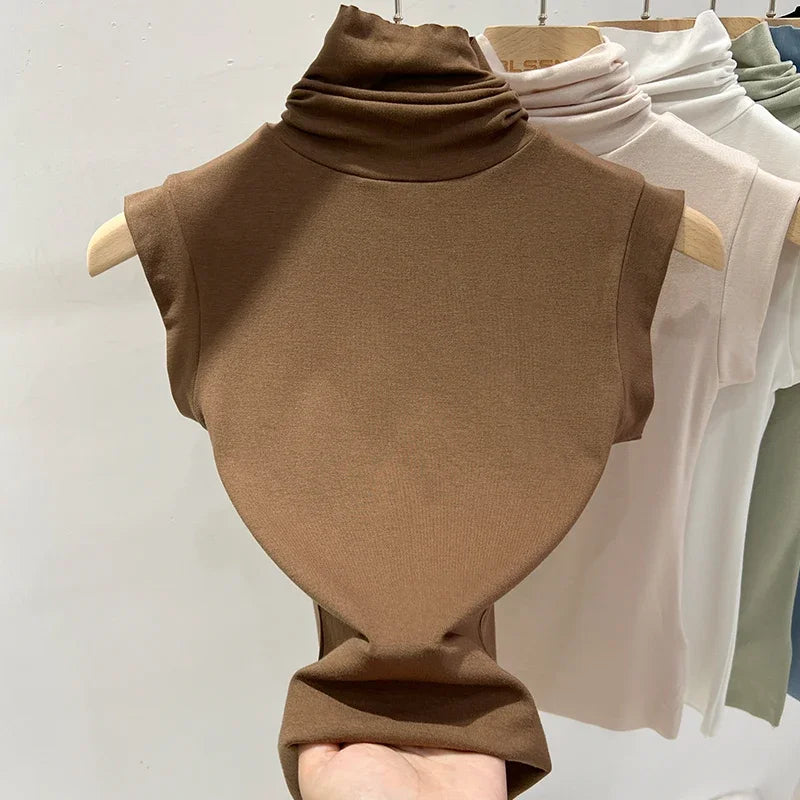 Women Summer Sexy Turtleneck Sleeveless T-Shirts Tops Solid Slim Fit Pullovers Causal Tees Shirts Female Streetwear Basics Tees