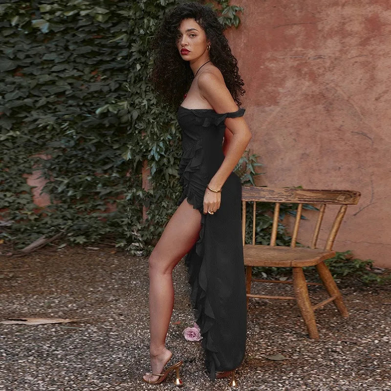 Sexy Summer Elegant Long Dresses For Women Backlesss Sexy Dress Red High Slit Streamer Vestidos Elegant Women's Party Dresses