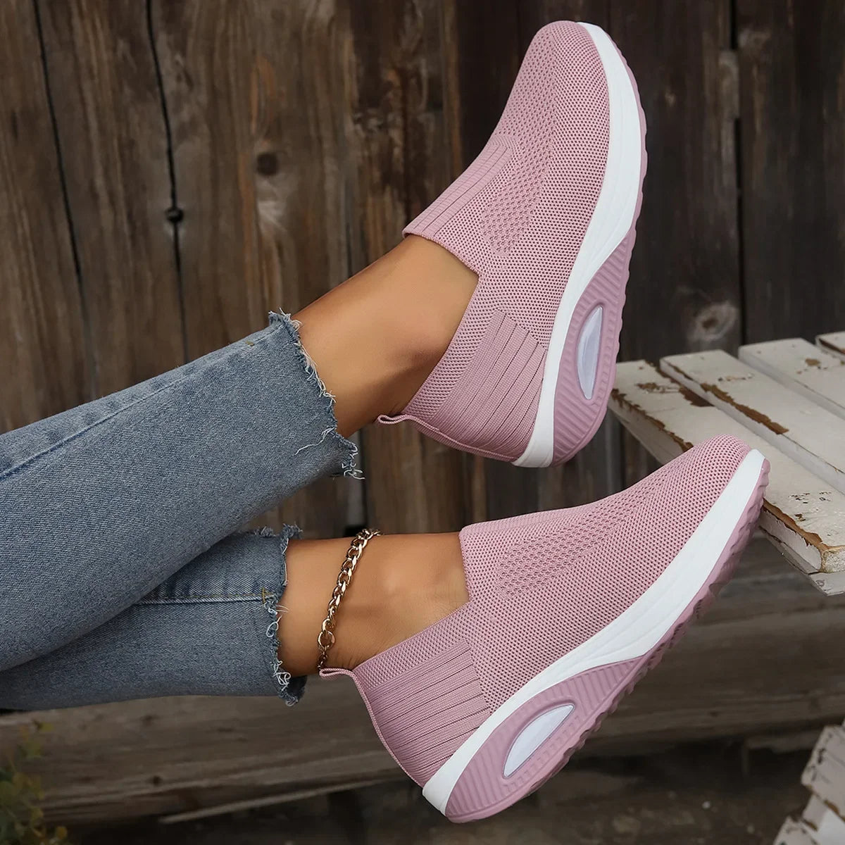 Summer Women's Shoes Fashion Breathable Air Cushion Sneakers Slip on Casual Comfortable Platform Wedge Vulcanized Shoes