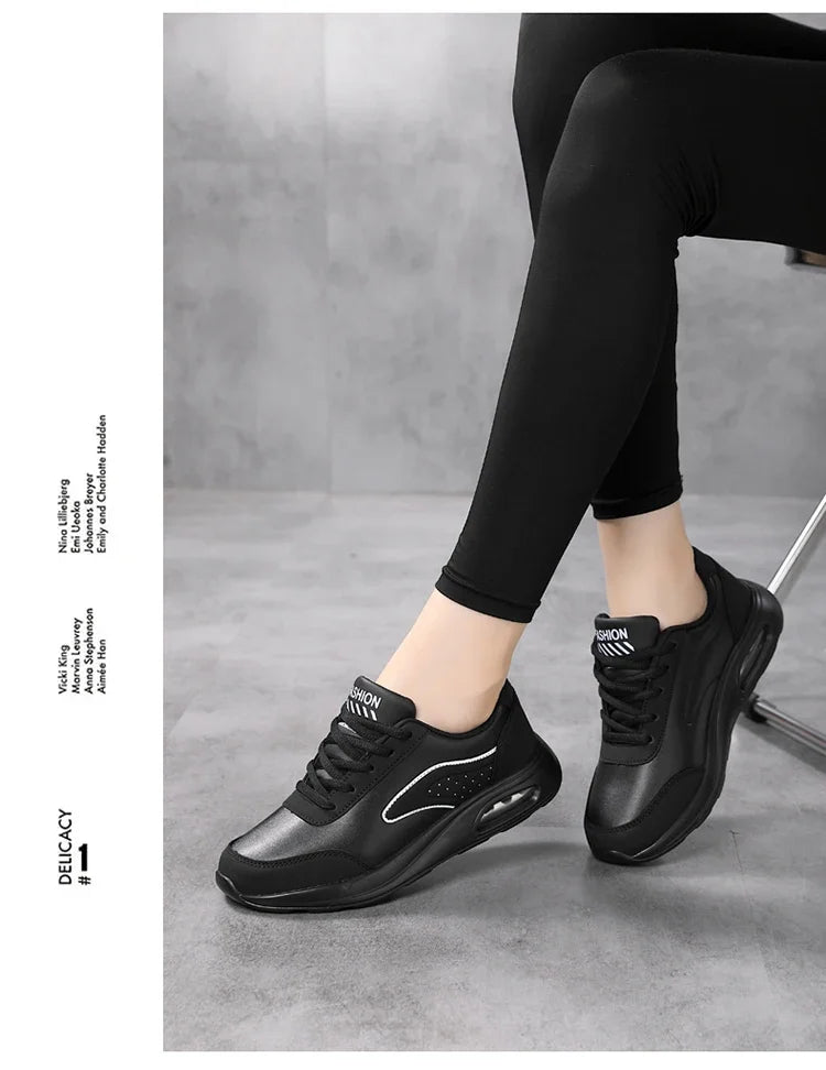 2025 New Women's Fashionable Sneakers Leather Women's Casual Shoes Lace Up Flat Shoes Ladies Lightweight Fitness Walking Shoes