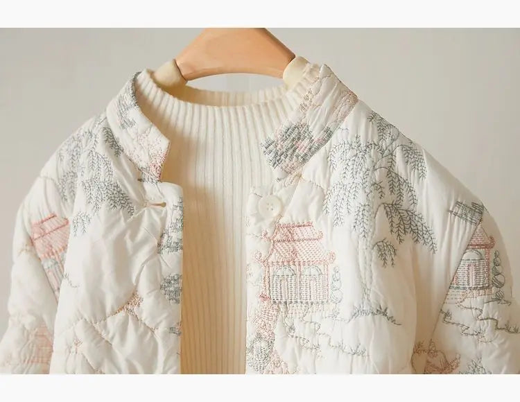 Women's Autumn Winter Tops Coat Cotton Clothes Embroidery Retro Slim Loose Design Soft Comfortable Trend New Versatile Niche